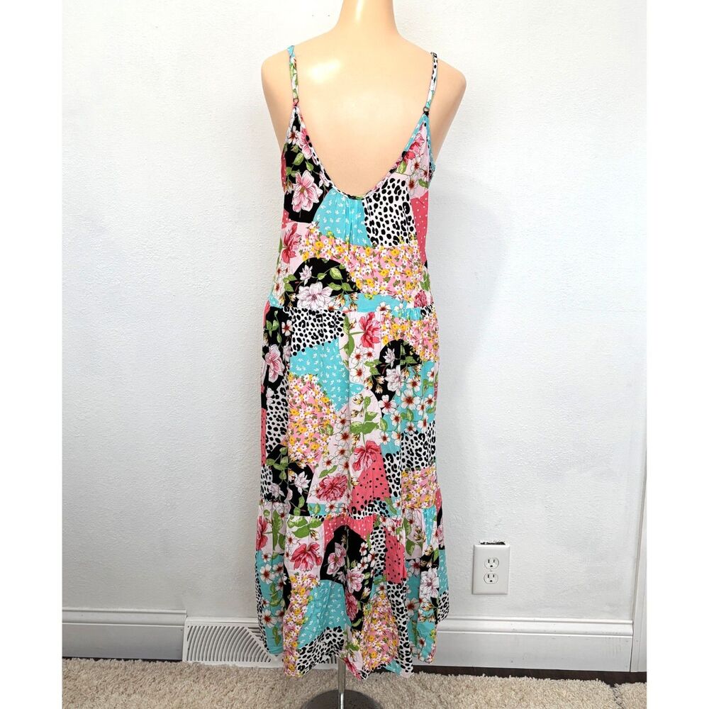 Womens Boho Patchwork Midi Slip Dress Small Earthy Granola Cottage Indie - Picture 2 of 6